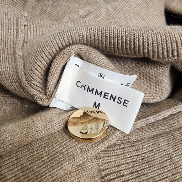 Commense Asymmetric Button Knit Top  Camel Color Long Sleeve Gold Detail Size M - Picture 5 of 11